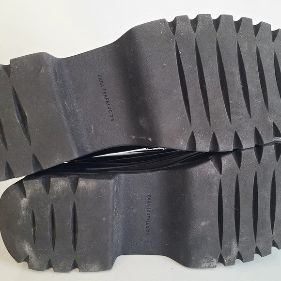 ZARA Chunky Trafaluc Shoes Womens Size 38 US7 Black Patent Leather Pre Owned - Picture 7 of 9
